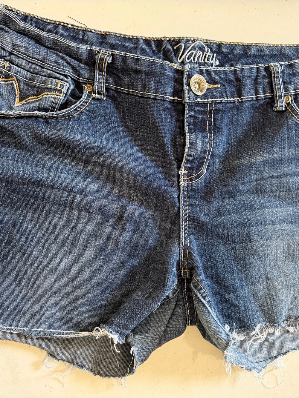 Vigoss Blue Embroidered Denim Shorts with Contrast Stitching